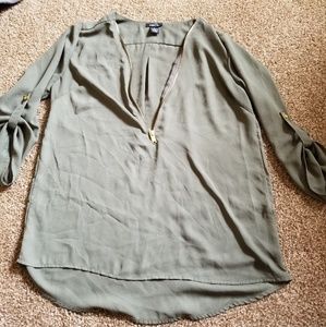 Army Green zip up blouse